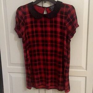 Midnight Hour Red Black Plaid Top Peter Pan Collar